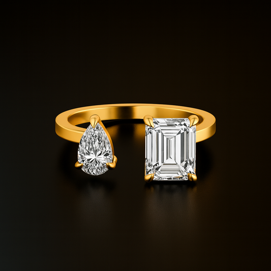 Toi Et Moi Pear Cut and Emerald Cut Lab Grown Diamond Gold Ring