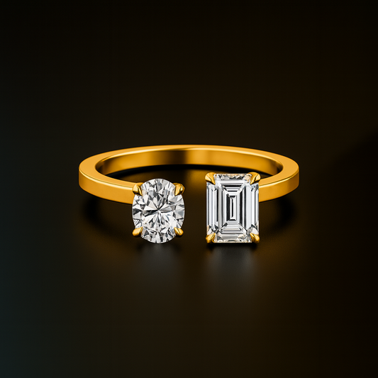 Oval Cut and Emerald Cut Toi Et Moi Lab Grown Diamond Ring