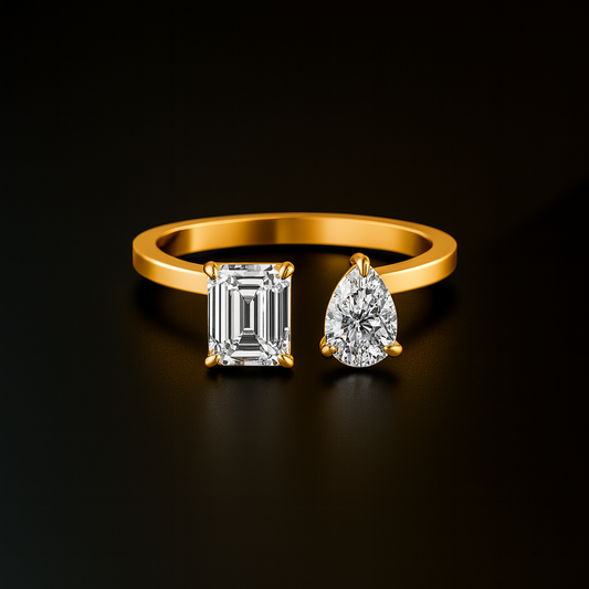 Toi Et Moi Emerald Cut and Pear Cut Lab Grown Diamond Ring