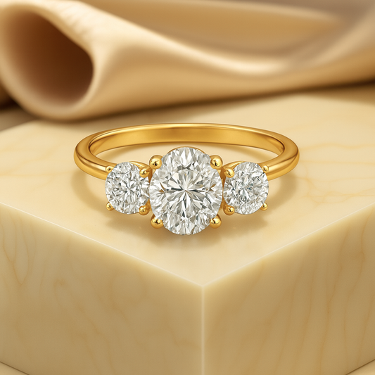 Triple Stone Engagement Moissanite Ring