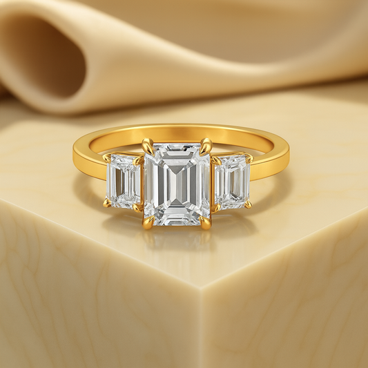 Emerald Cut Three Stone Lab Grown Diamond Engagement Ring