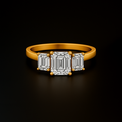 Emerald Cut Three Stone Moissanite Engagement Ring