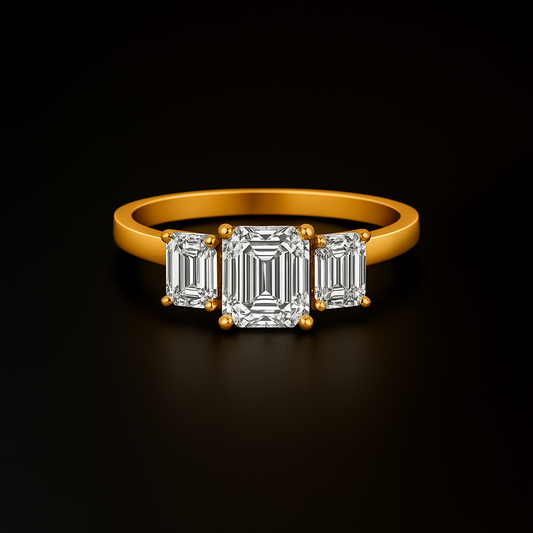Emerald Cut Three Stone Moissanite Engagement Ring