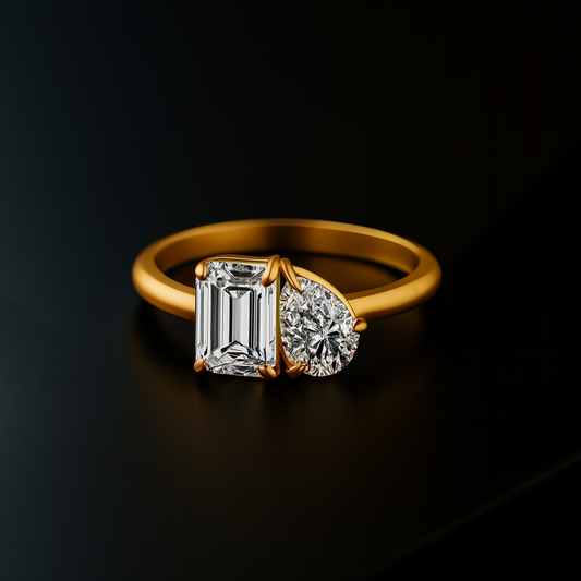 Toi Et Moi Pear Cut and Emerald Cut IGI Certified Lab Grown Diamond Ring