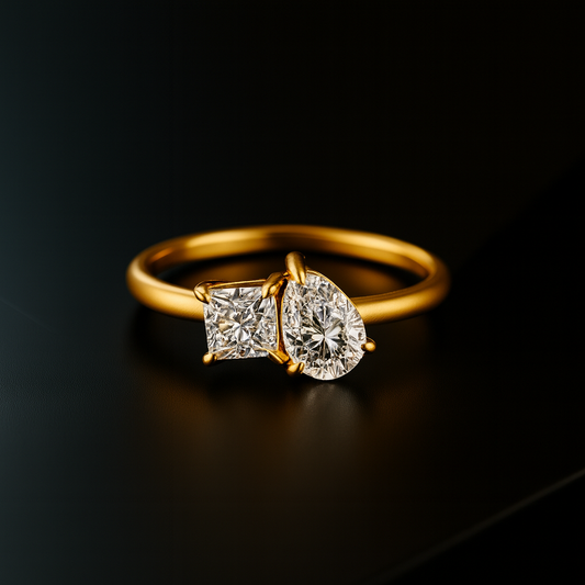 Solid Gold Toi Et Moi Princess Cut & Pear Cut Lab Grown Diamond Ring