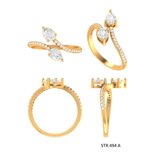 Twin Pear CVD Diamond Solid Gold Ring