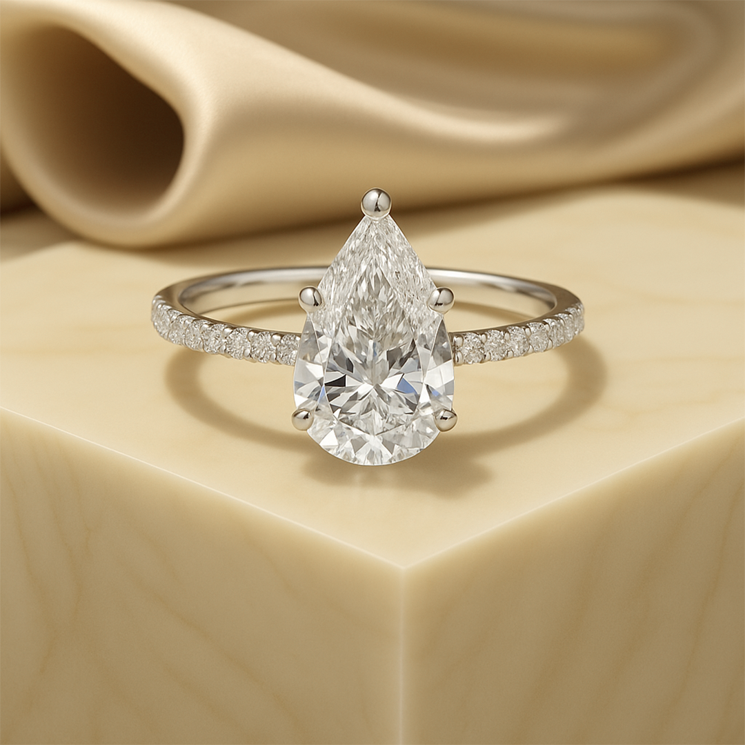 4.00 CT IGI Certified Pear Cut Lab Grown Diamond Hidden Halo Ring