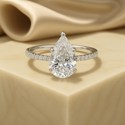 4.00 CT IGI Certified Pear Cut Lab Grown Diamond Hidden Halo Ring
