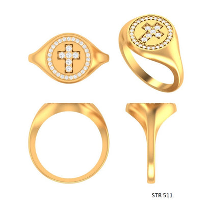 Natural Diamond Signet Halo Cross Ring