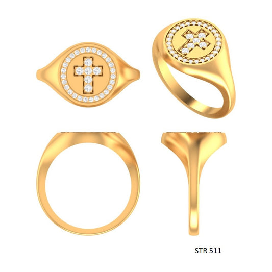Natural Diamond Signet Halo Cross Ring