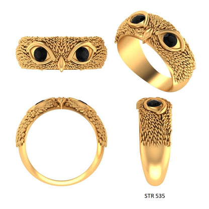 Solid Gold Natural Diamond Owl Ring