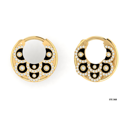 Micro Set Natural Diamond Septum Clicker Piercing with Black Enamel