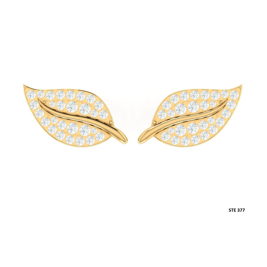 Natural Diamond Solid Gold Leaf Earring