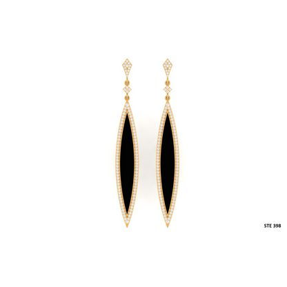 Natural Diamond Black Enamel Long Bridal Earring
