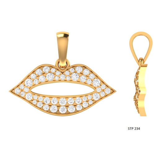 14K Solid Gold Lips Pendant with Natural Diamonds
