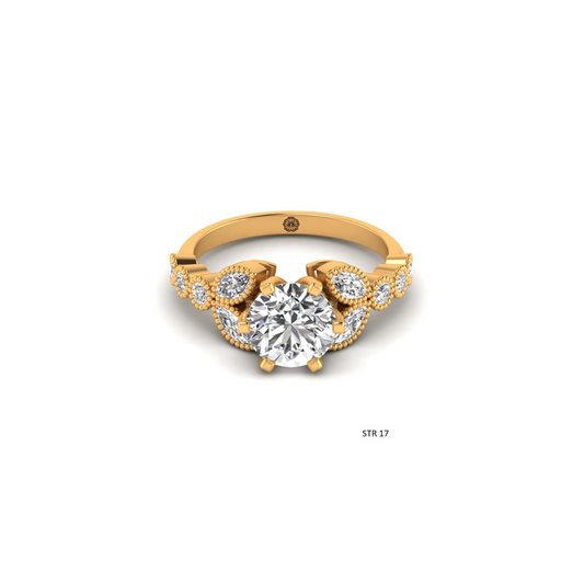 Art Deco Brilliant Round Cut Lab Grown Diamond Miligrain Engagement Ring