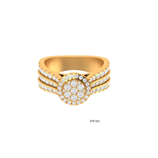 Round Diamond Cluster Halo Engagement Ring with 14K Solid Gold