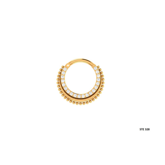14K Gold Natural Diamond Miligrain Septum Clicker