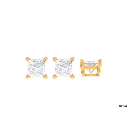 Square Moissanite Diamond Solitaire Stud Earring