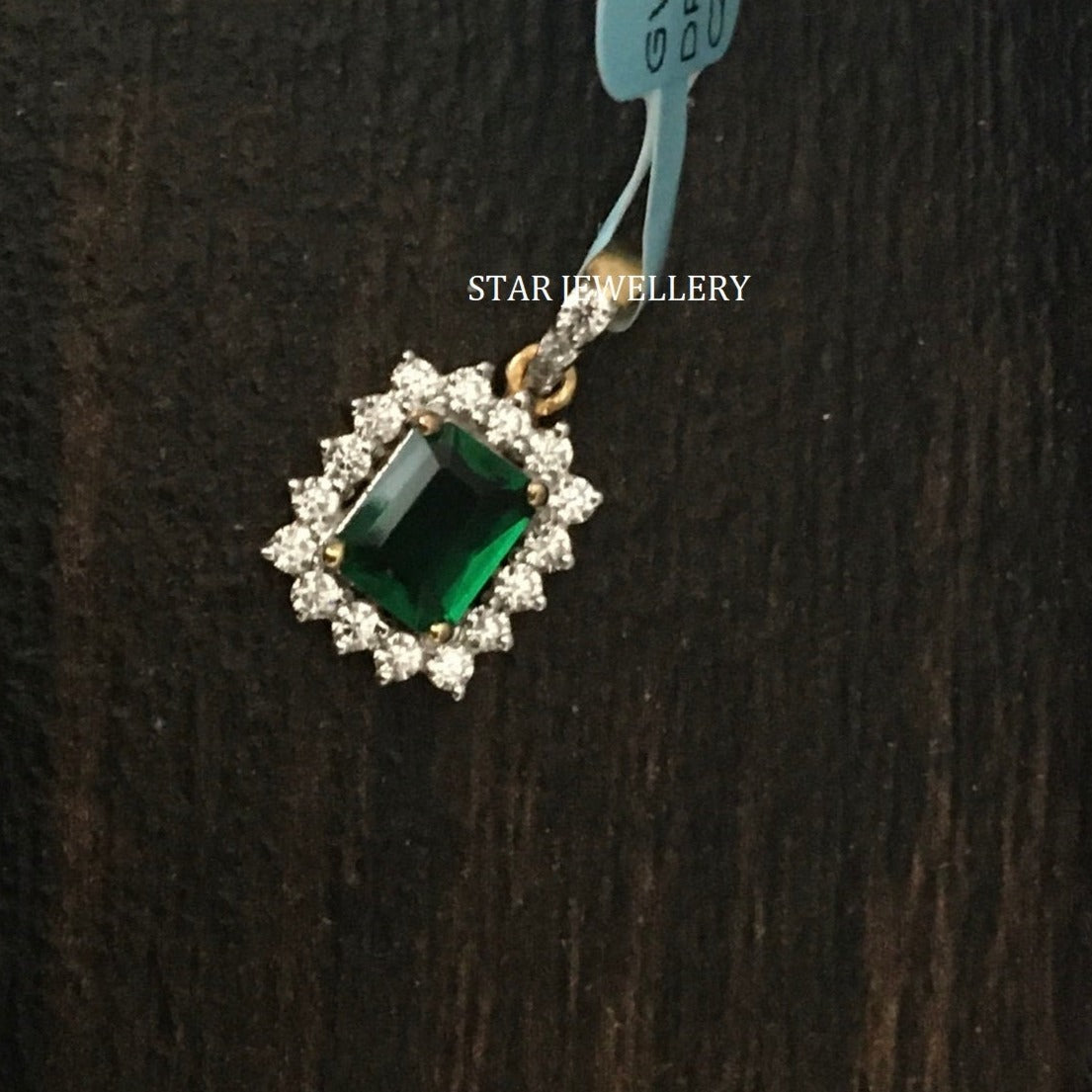 Solid Gold Dainty Emerald Halo Diamond Pendant
