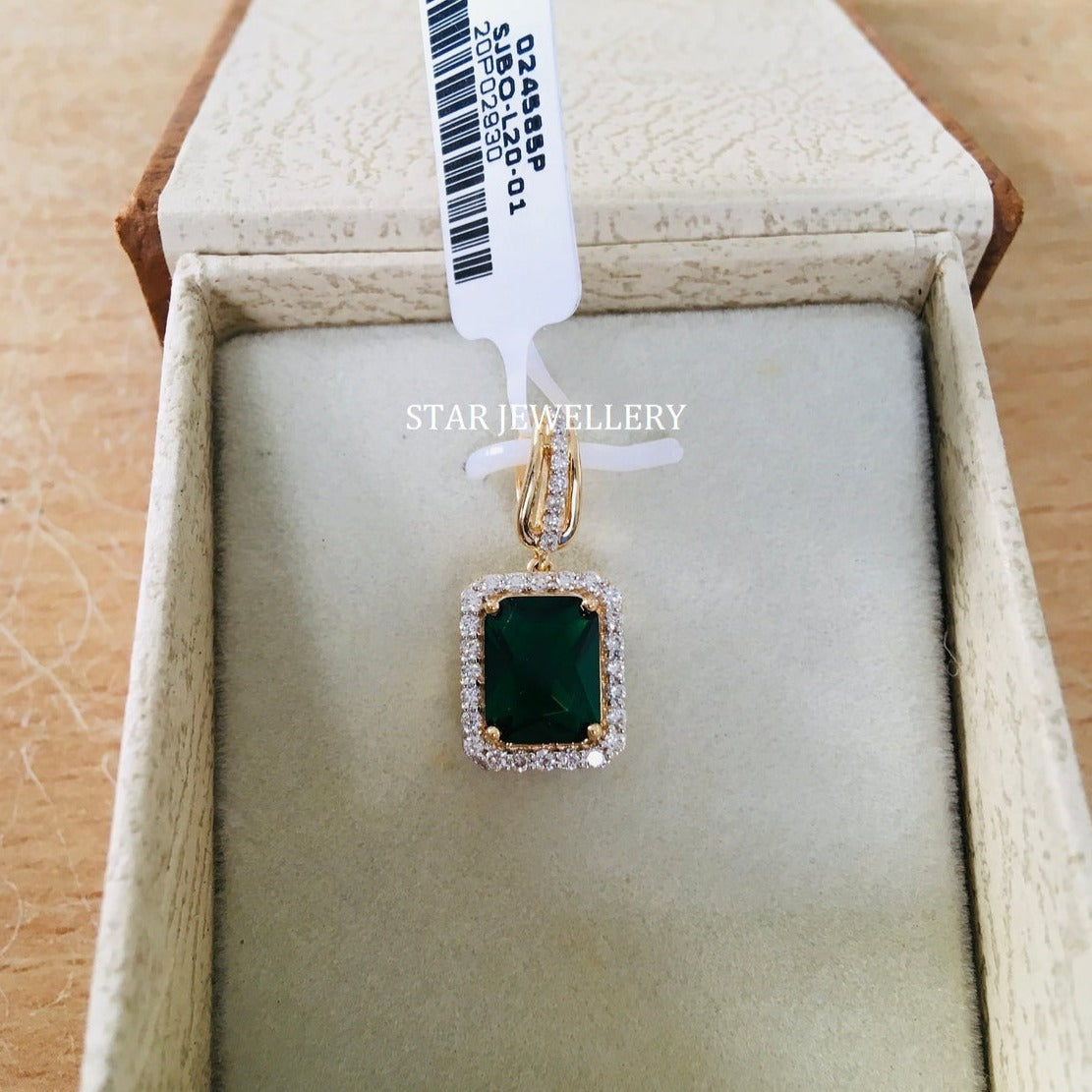 Solid Gold Emerald Halo Diamond  Pendant