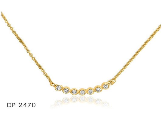 14K Gold Seven Round Cut Diamond Row Pendant Necklace
