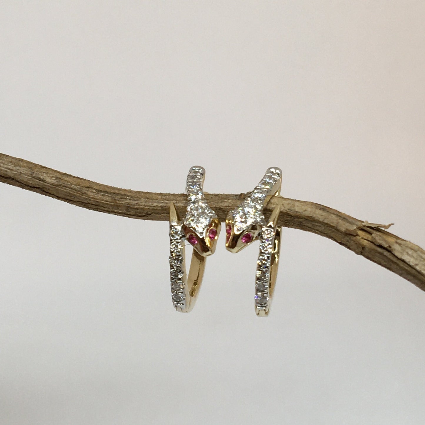 14K Solid Gold Natural Diamond Snake Hoop Earrings