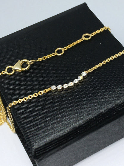 14K Gold Seven Round Cut Diamond Row Pendant Necklace