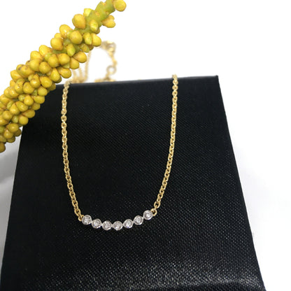 14K Gold Seven Round Cut Diamond Row Pendant Necklace