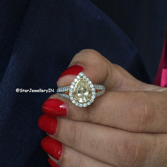 2.00 CT Pear Cut Fancy Light Yellow Moissanite Ring