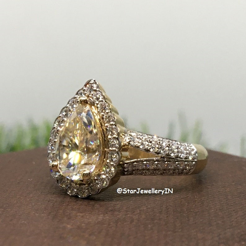2.00 CT Pear Cut Fancy Light Yellow Moissanite Ring