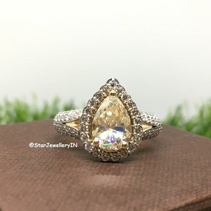 2.00 CT Pear Cut Fancy Light Yellow Moissanite Ring