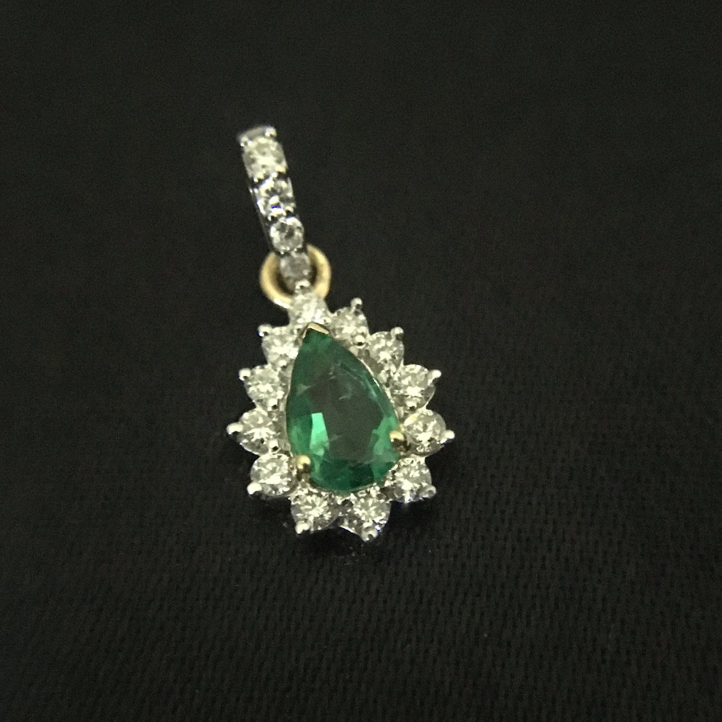 Emerald Teardrop Halo Diamond Pendant