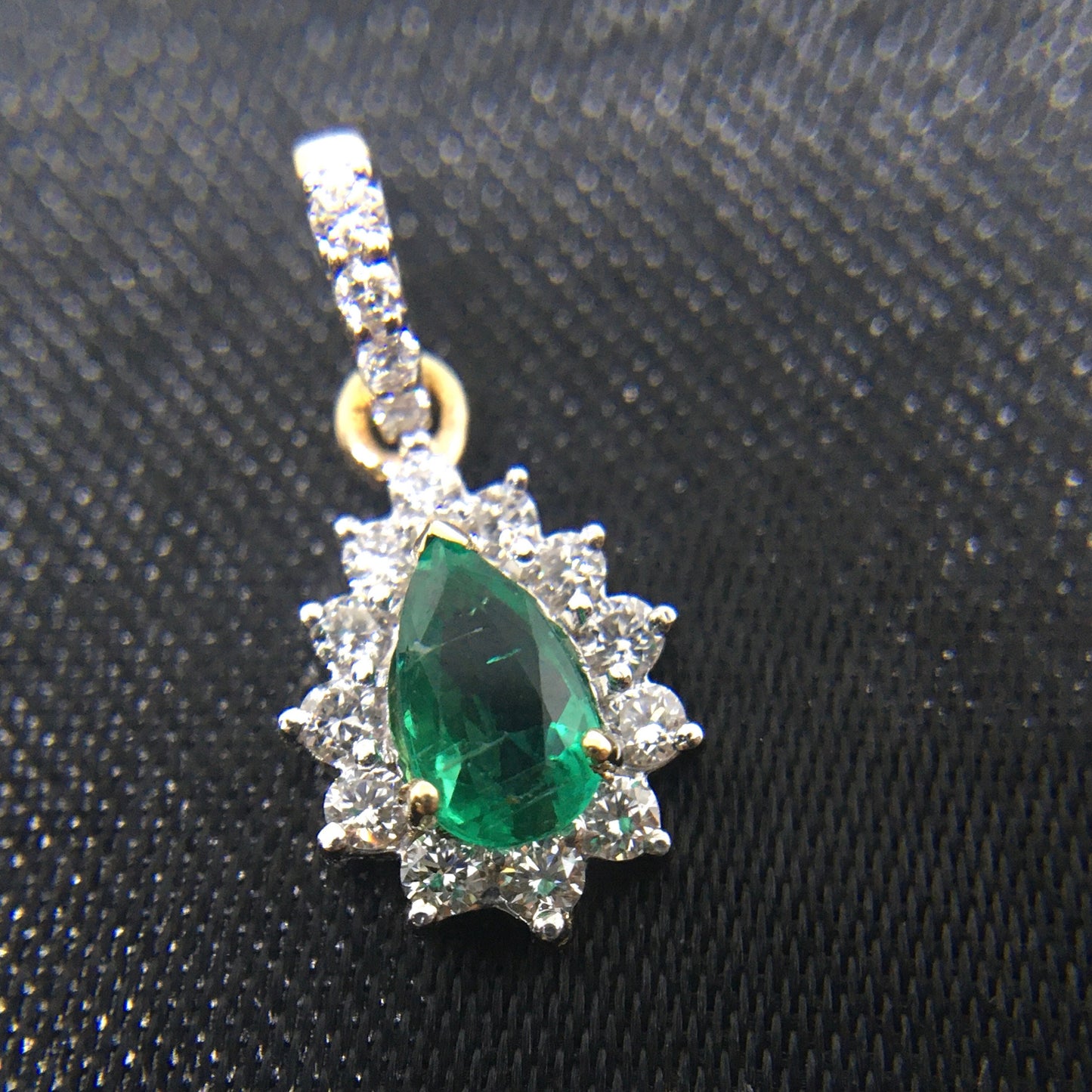 Emerald Teardrop Halo Diamond Pendant