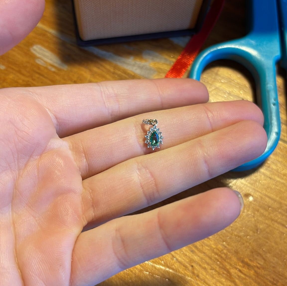 Emerald Teardrop Halo Diamond Pendant