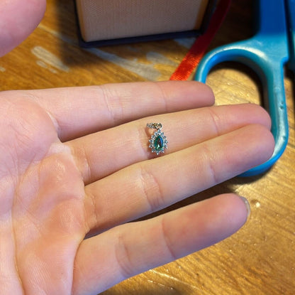 Emerald Teardrop Halo Diamond Pendant