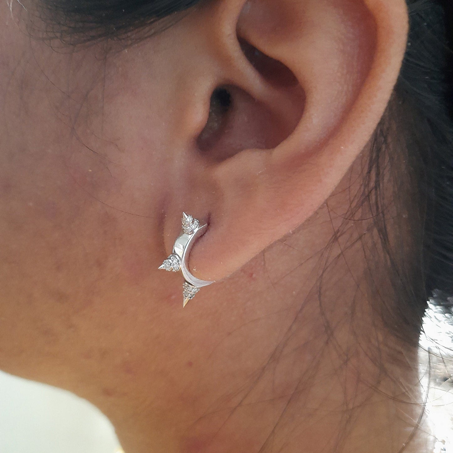 Natural Diamond Spike Hoop Earrings