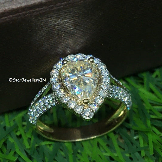 2.00 CT Pear Cut Fancy Light Yellow Moissanite Ring