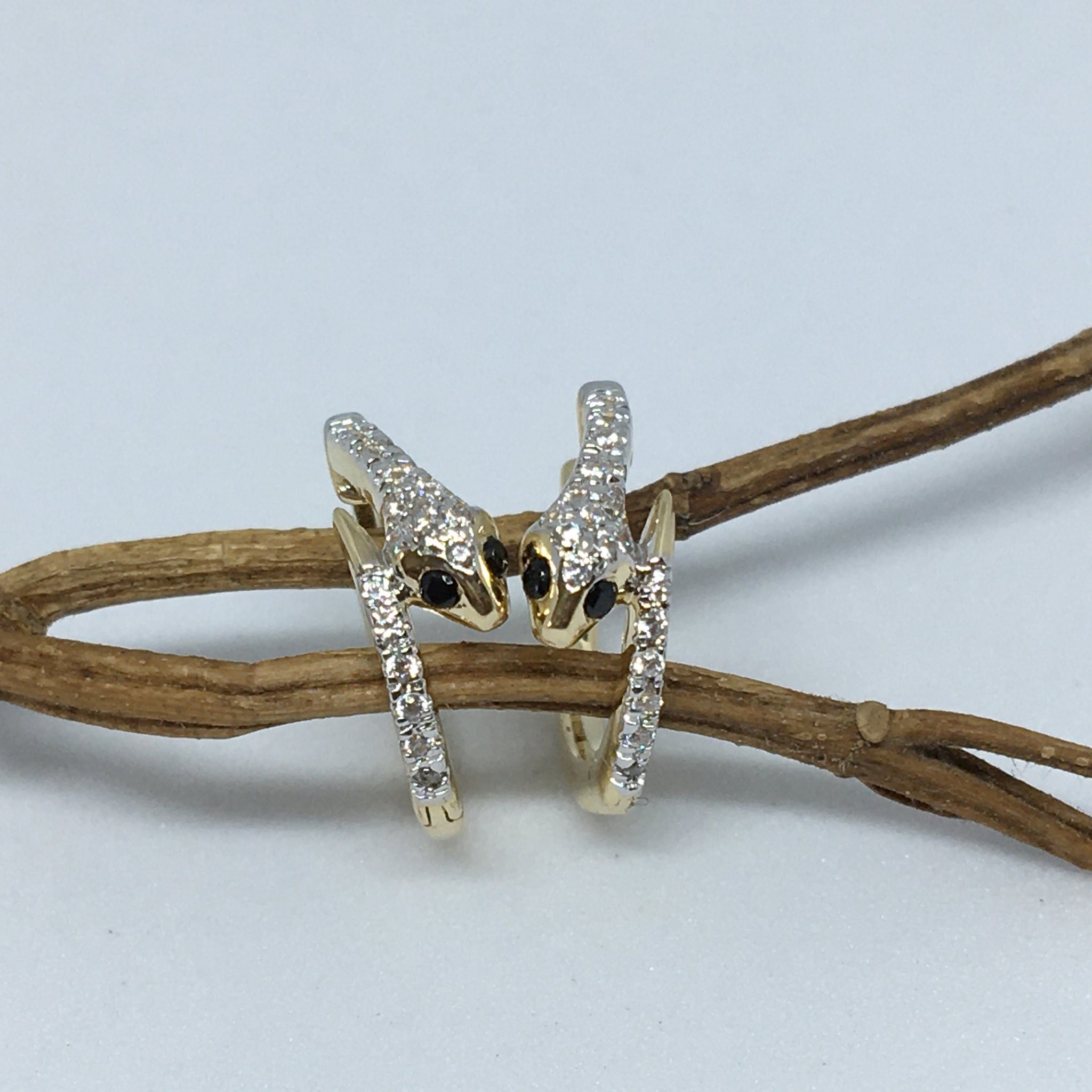14K Solid Gold Natural Diamond Snake Hoop Earrings