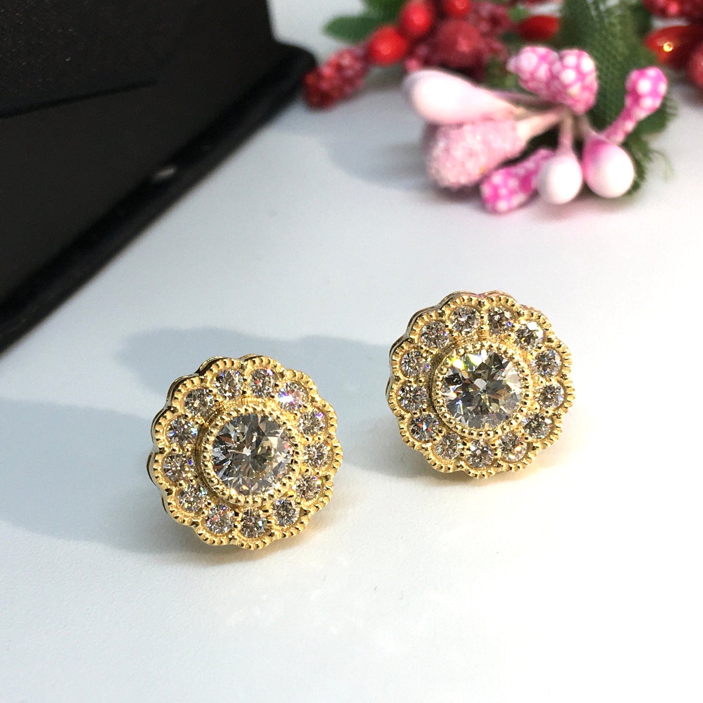 Huge Diamond Cluster Gold Earring