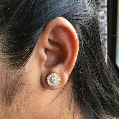 Huge Diamond Cluster Gold Earring