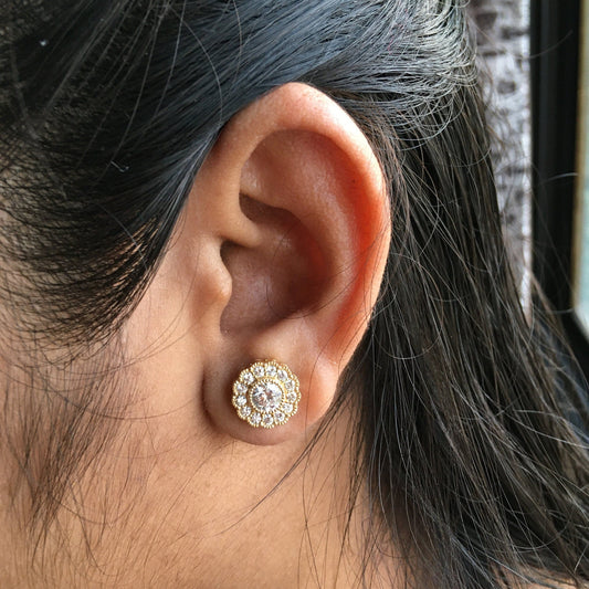 Huge Diamond Cluster Gold Earring