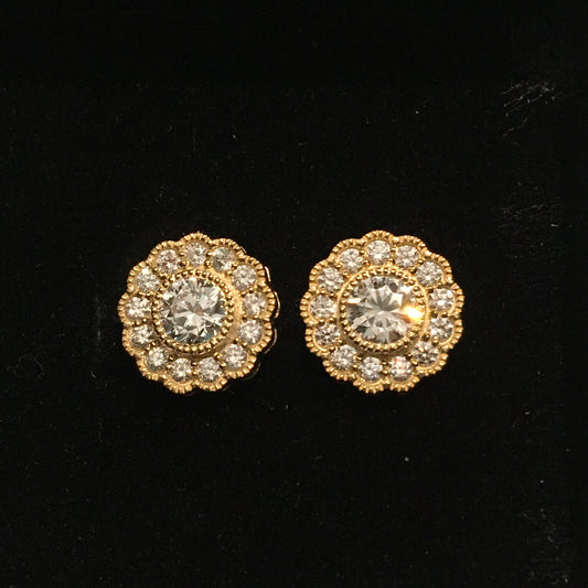 Huge Diamond Cluster Gold Earring