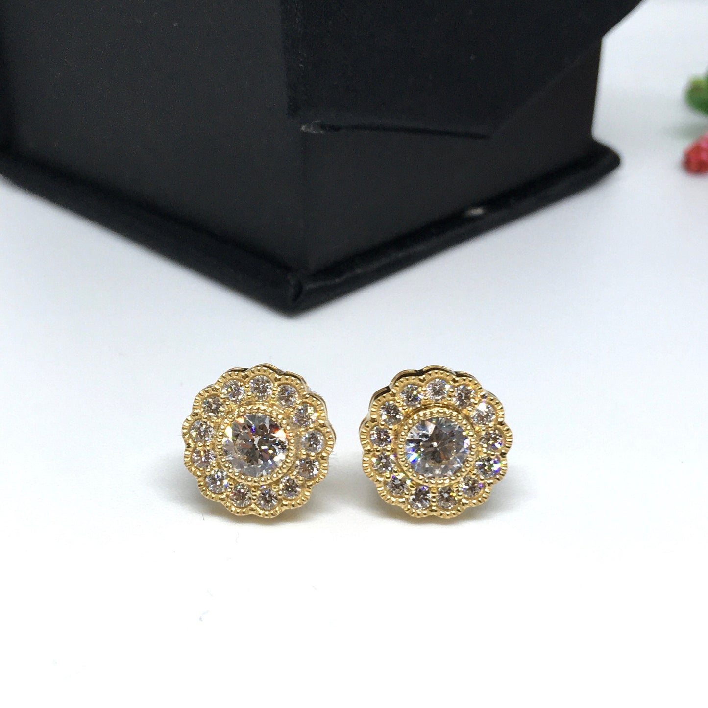 Huge Diamond Cluster Gold Earring