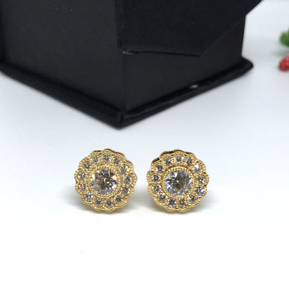 Huge Diamond Cluster Gold Earring