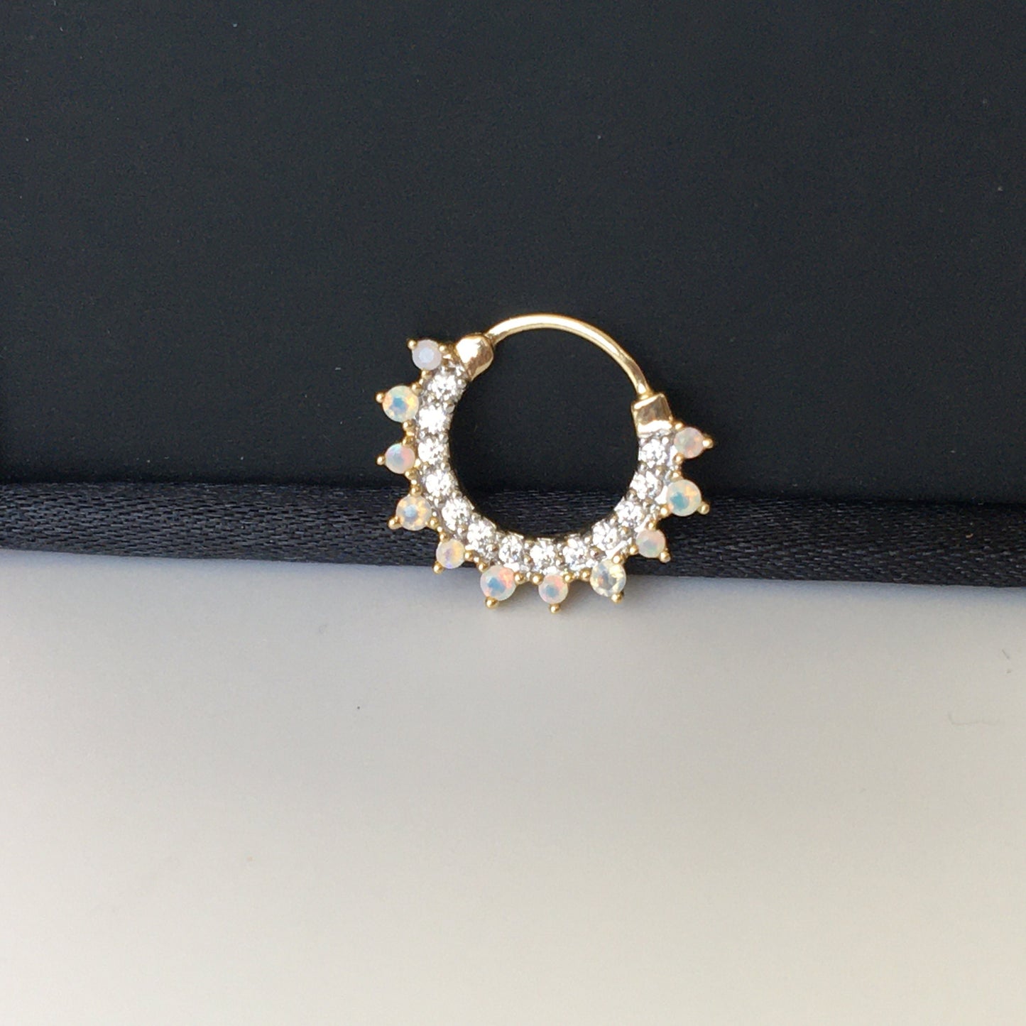 Septum Nose Ring in 14K Gold with Opal Stone