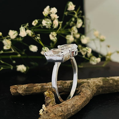 Toi Et Moi Emerald Cut and Pear Cut Moissanite Ring