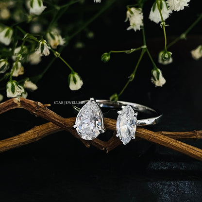 Toi Et Moi Pear Cut and Marquise Cut Lab Grown Diamond Engagement Ring