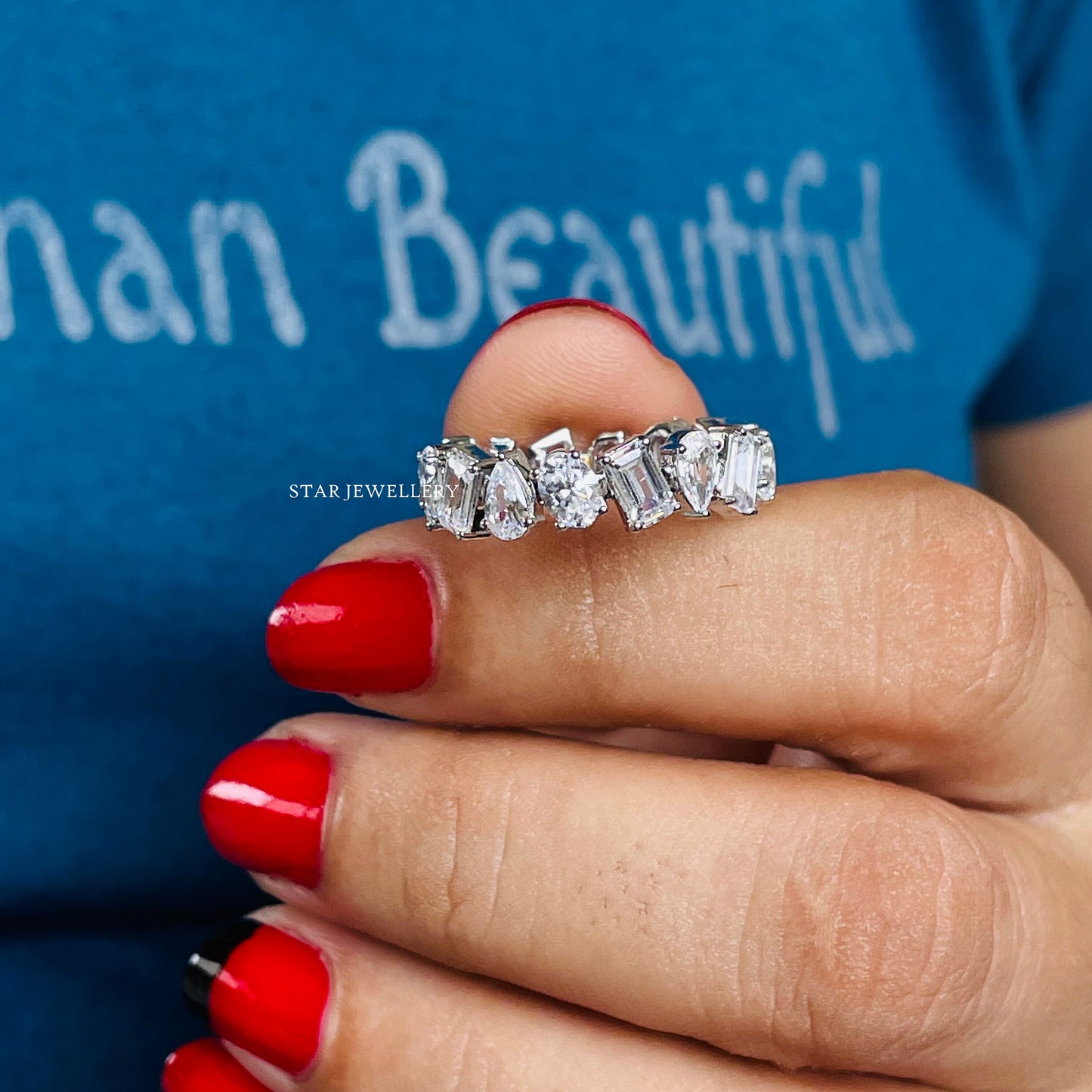 Multi Shape Brilliant Cut Moissanite Eternity Ring
