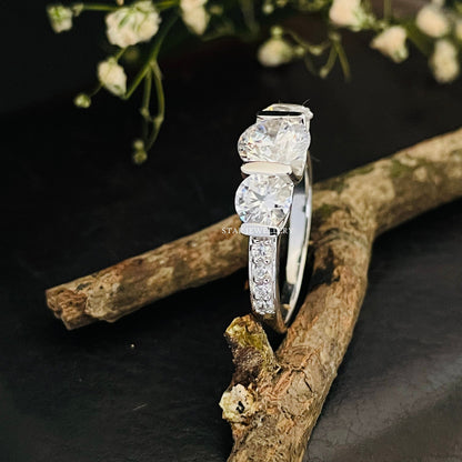 Three Stone Bar Set Lab Grown Diamond Engagement Ring